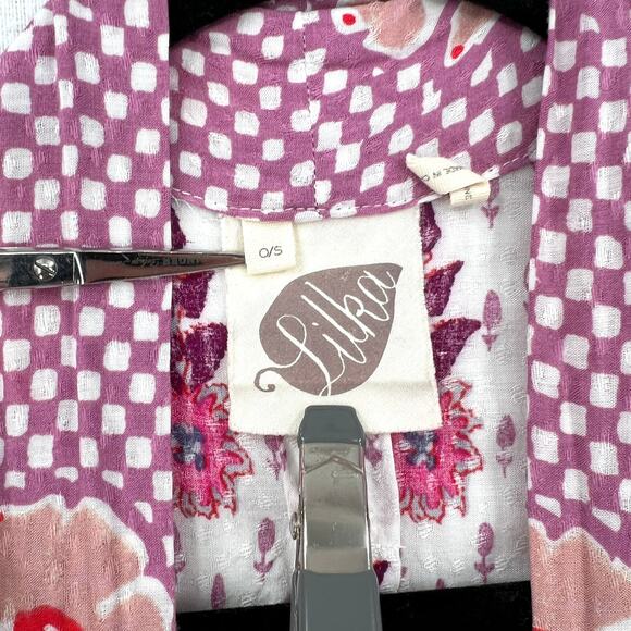 ANTHROPOLOGIE LILKA Kalyse Printed Kimono Women Ones Size White Pink Floral Boho - Picture 10 of 13